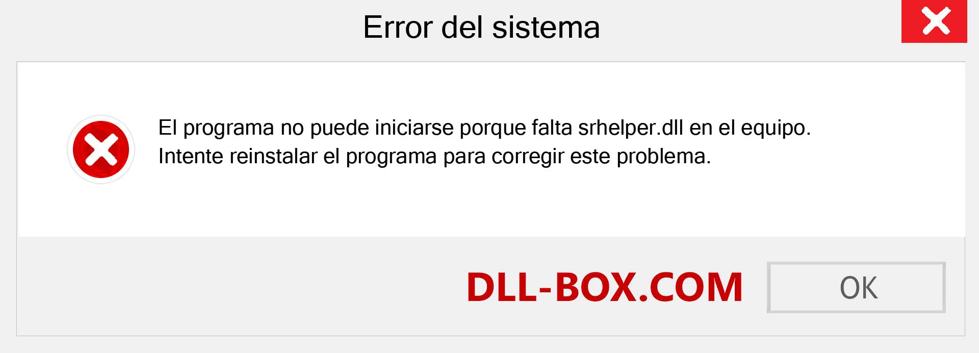 ¿Falta el archivo srhelper.dll ?. Descargar para Windows 7, 8, 10 - Corregir srhelper dll Missing Error en Windows, fotos, imágenes